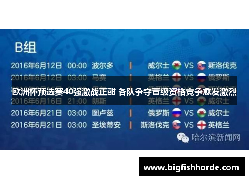 欧洲杯预选赛40强激战正酣 各队争夺晋级资格竞争愈发激烈